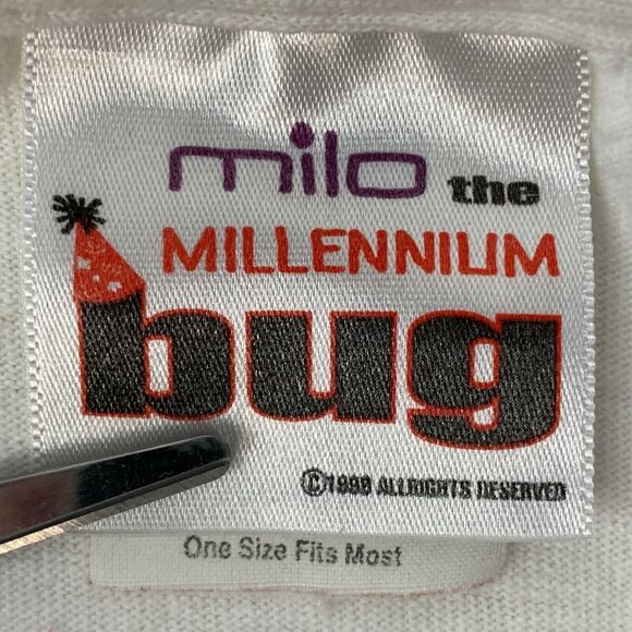 Vintage Milo Millennium Bug T Shirt Mens X-Large Tall 90s Glow In The Dark White - Picture 10 of 11